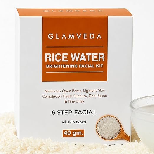Glamveda Rice Water Brightening Facial Kit for Women | 6-Step Facial Kit for Glowing & Radiant Skin