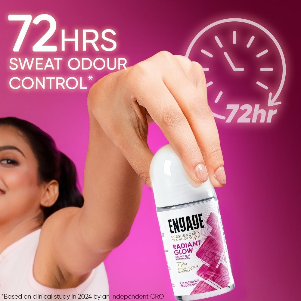 Engage Radiant Glow Underarm Roll On Deo for Women|72 Hour Sweat & Odour Protection|Instant Skin - Image 3