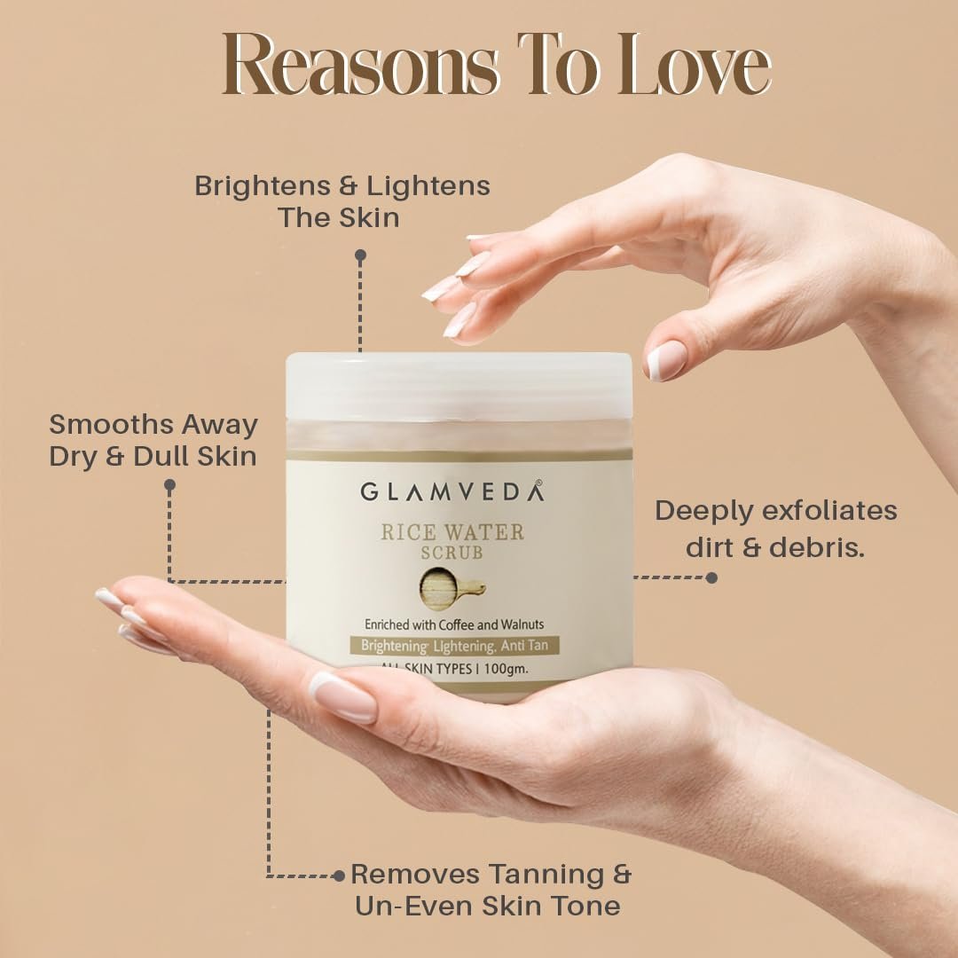 Glamveda Rice Water Brightening Face Scrub for Men & Women | - Image 3