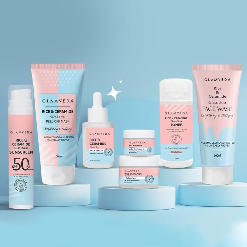 Glamveda Korean 7 Step Skincare Kit for Women | Rice & Ceramide Routine |