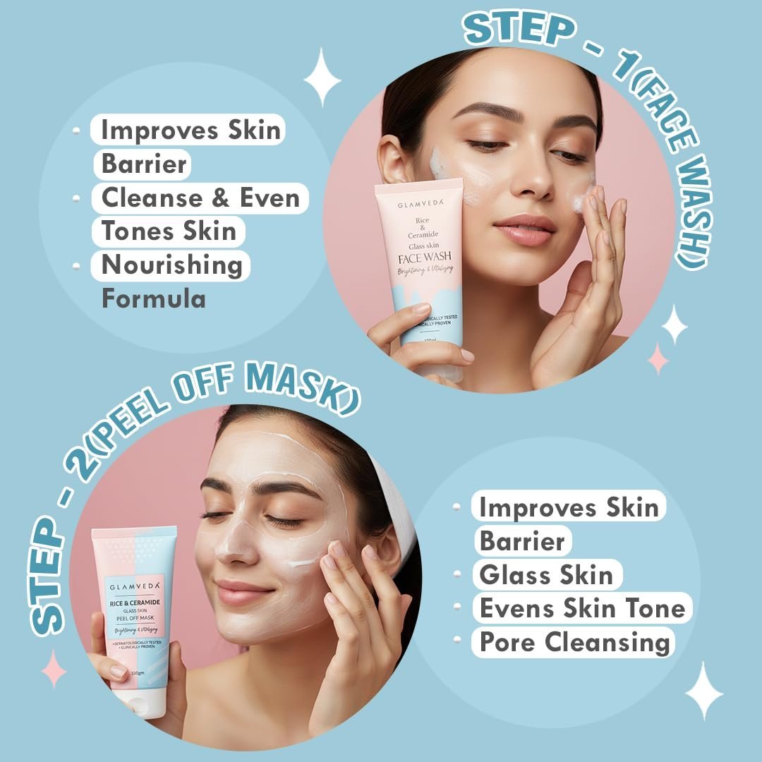 Glamveda Korean 7 Step Skincare Kit for Women | Rice & Ceramide Routine | - Image 3