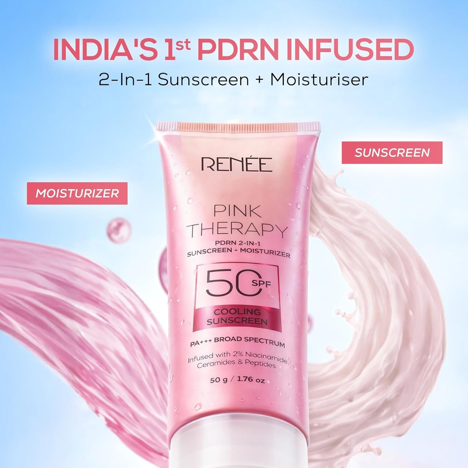RENEE Pink Therapy PDRN 2-in-1 Sunscreen + Moisturizer SPF 50 PA+++ | In-Vivo Tested - Image 2