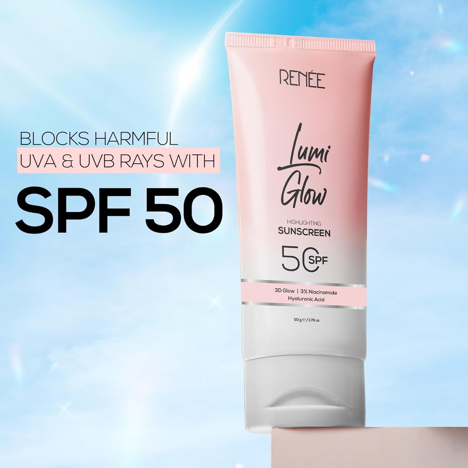 RENEE Lumi Glow Highlighting Sunscreen with SPF 50 | In-Vivo Tested | With Niacinamide & Hyaluronic Acid - Image 3