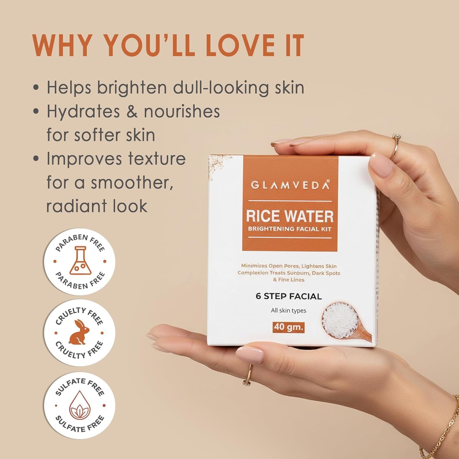Glamveda Rice Water Brightening Facial Kit for Women | 6-Step Facial Kit for Glowing & Radiant Skin - Image 3
