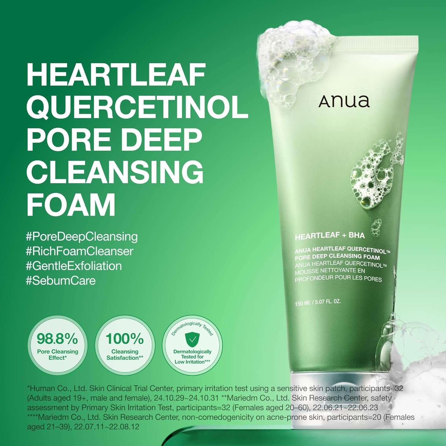 Anua Heartleaf Quercetinol Pore Deep Cleansing Foam, Facial Cleanser, for Double Cleansing, - Image 2
